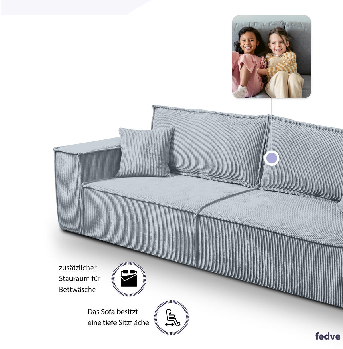SCHLAFSOFA Sekwana Hellgrau (Poso 55) - Hellgrau, Textil (255/85/105cm) - Fedve