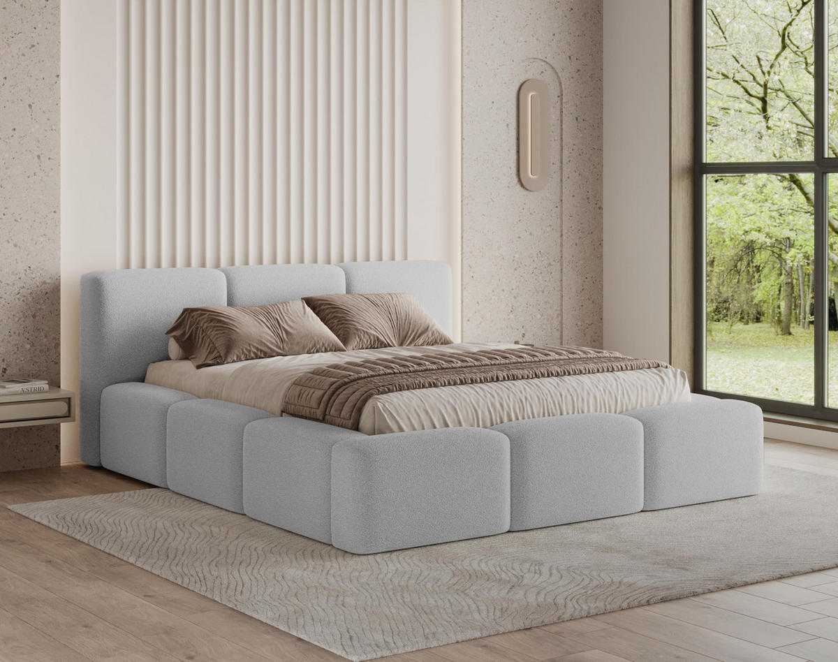 POLSTERBETT 180x200 mit Bettkasten, Lattenrost und Kopfteil, Eleganter Bouclé-Stoffbezug Grau - Grau, Holz (180/200cm) - Chilly