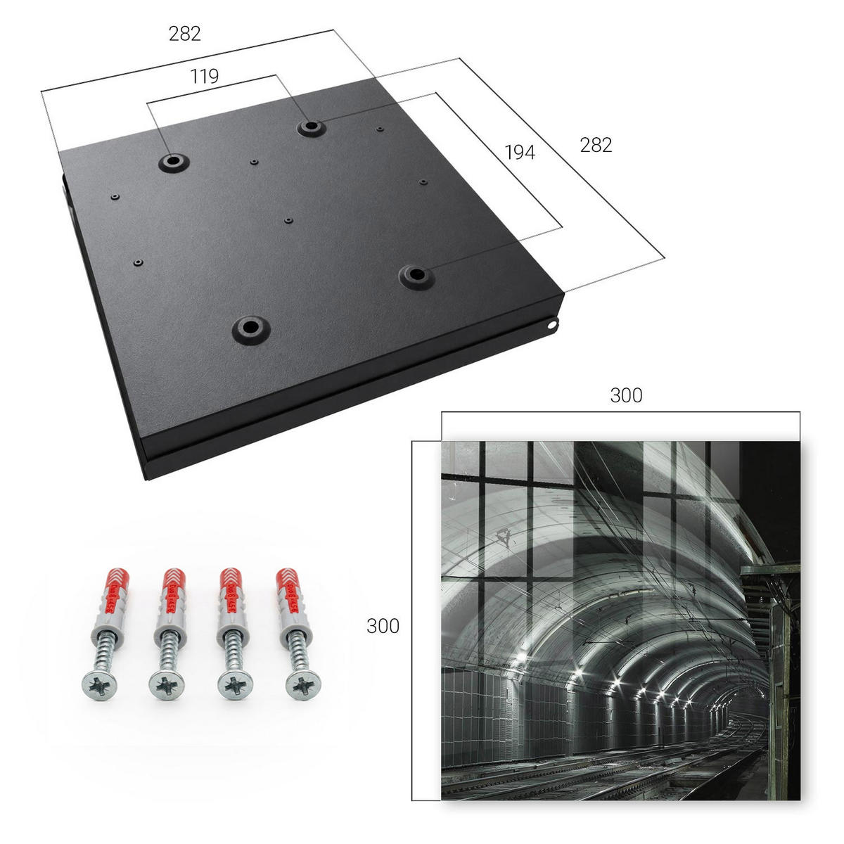 SCHLÜSSELBOX Schwarz 30x30 cm- Türöffnung nach rechts - Eisenbahntunnel - Grau, Metall (30/30/5cm) - TULUP
