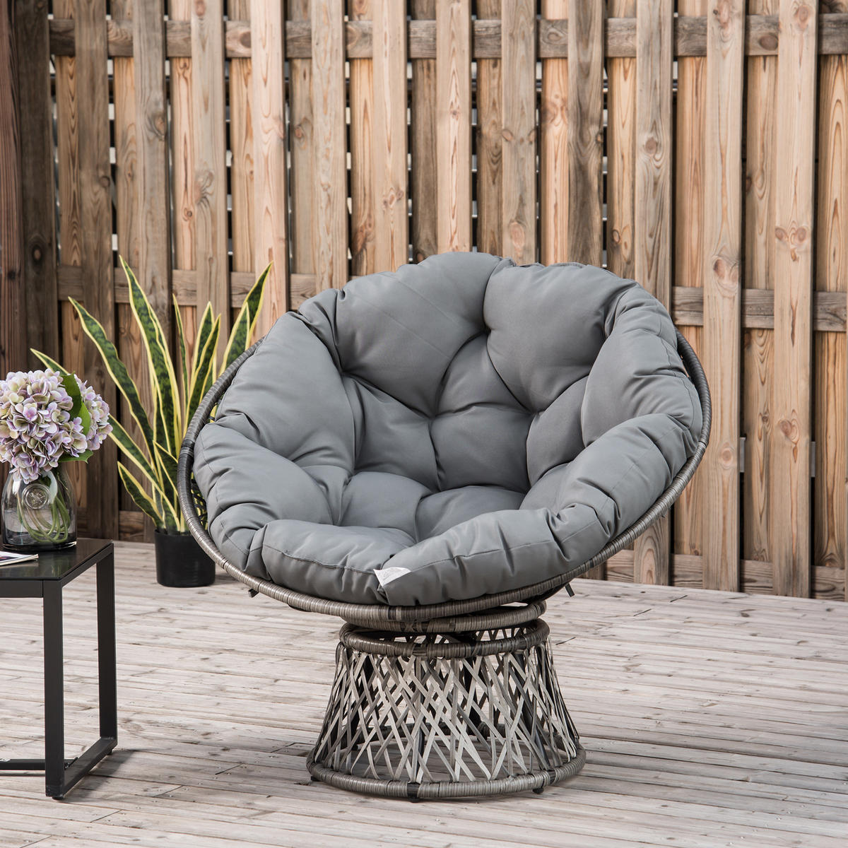 GARTEN-RELAXSESSEL DE-13563 360° drehbar, geflochtene Resine Grau - Grau, Metall (97/86/87cm) - ComfortXL