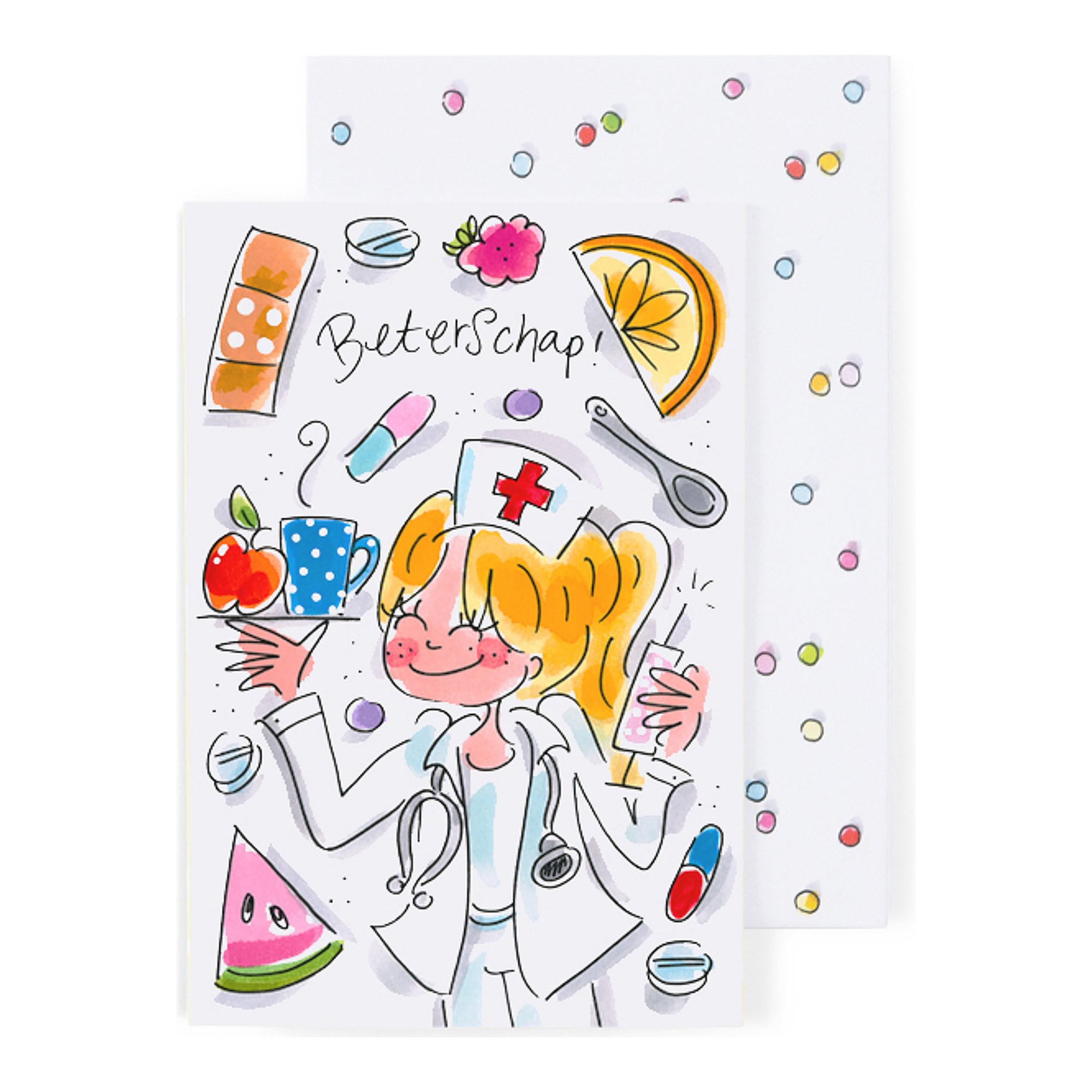 GRUSSKARTE Gute Besserung - Krankenschwester in Bunt - 17 x 11,5cm - Multicolor, Papier (11.5/0.2cm) - Blond Amsterdam