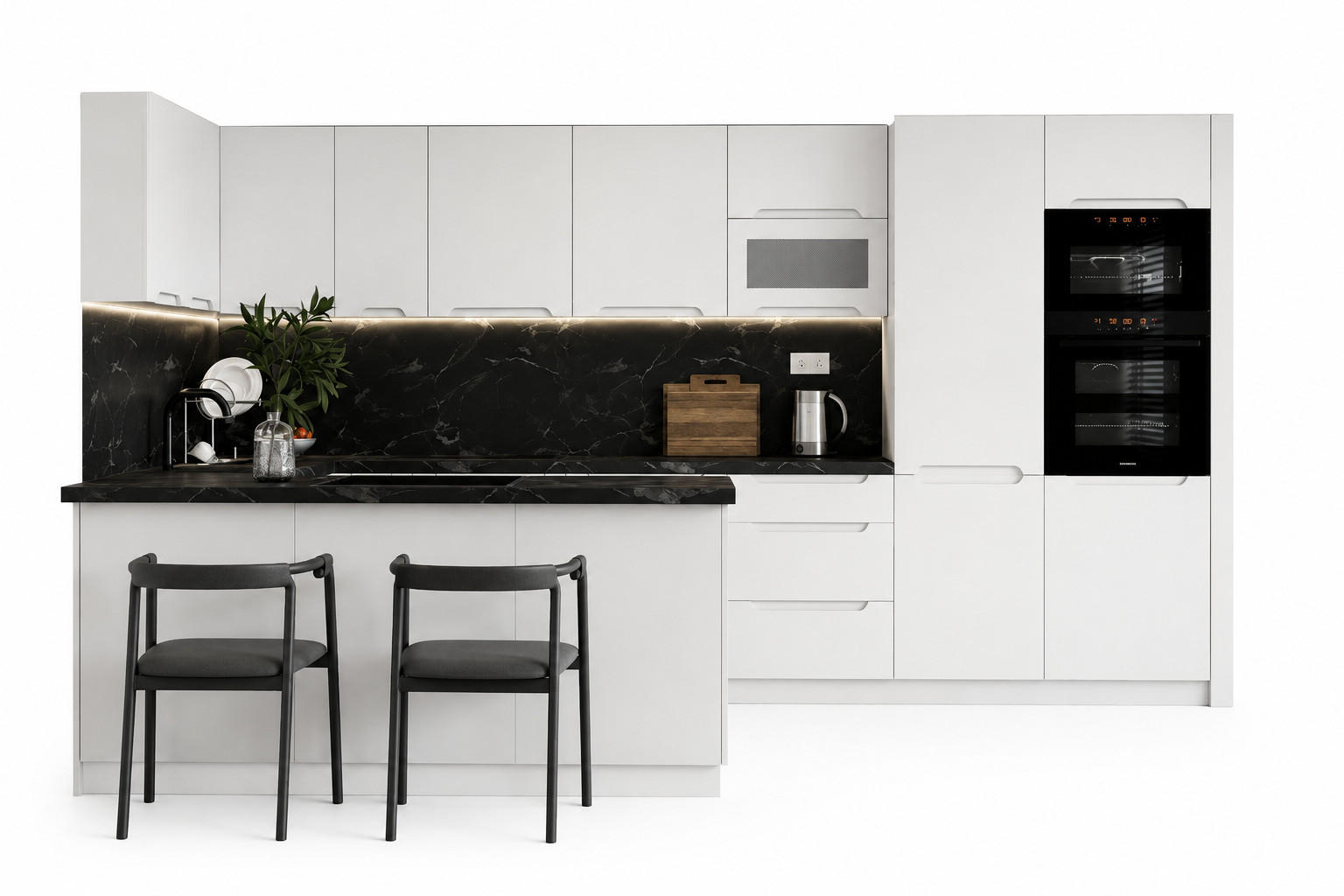 KÜCHENZEILE - KS27-G390x260 – Zivora - Komfort und Design perfekt vereint - Weiß, Holz (390/213.3/260cm) - ROYAL24_MARKT