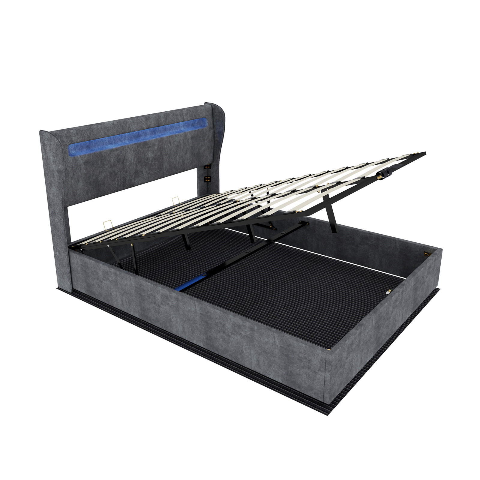 STAURAUMBETT 160/200 cm mit LED und Gaslift-Stauraum, DE-41911, in Grau - Grau, Metall (160/200cm) - ComfortXL