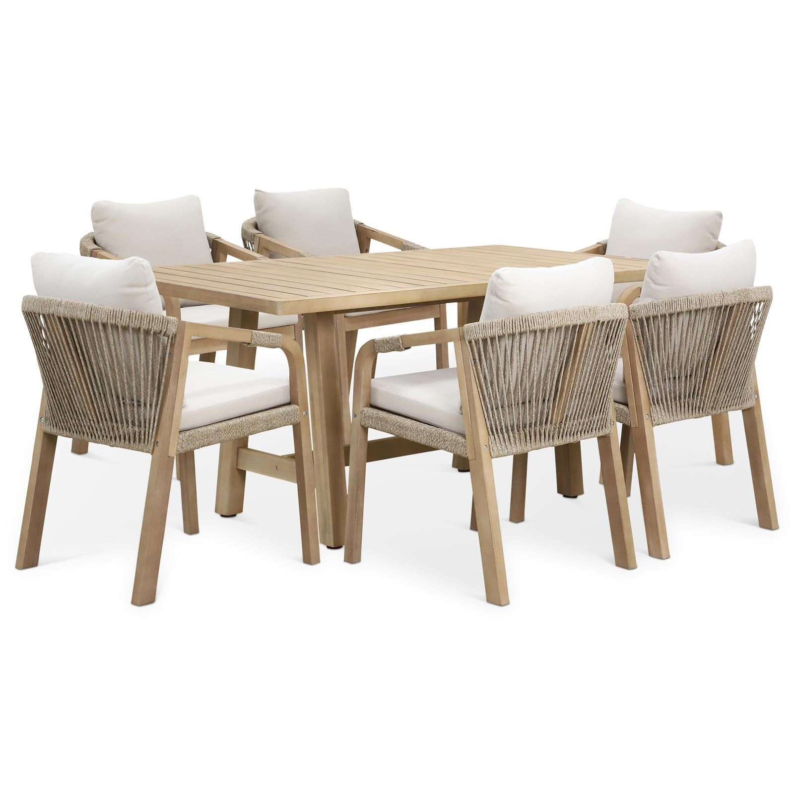 GARTENMÖBEL SET SANYA 7er Set natur / ecru - Beige/Naturfarben, Holz - IDIMEX