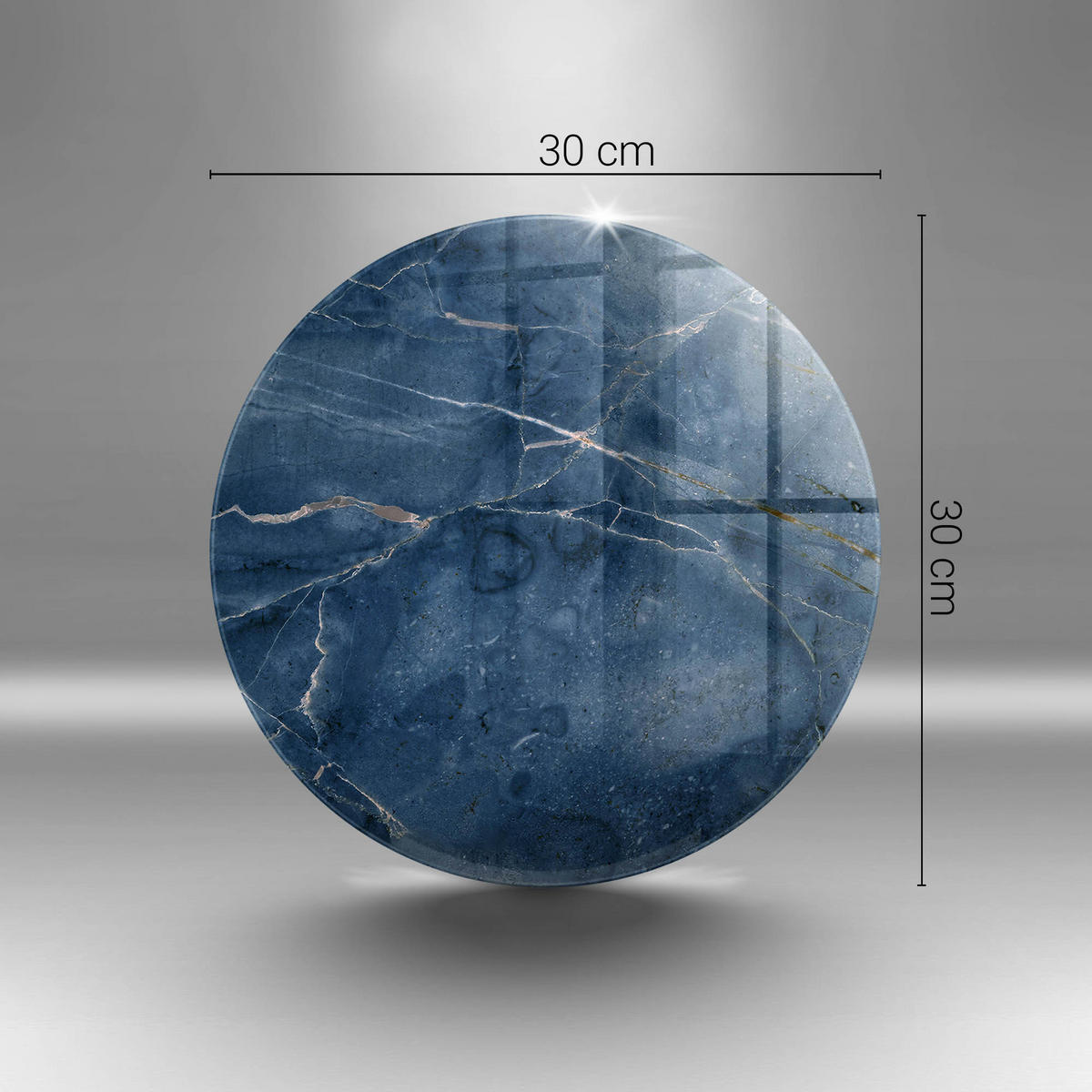 GLASPLATTE Ø 30 cm Stein Textur Marmor - Blau, Glas (30/30cm) - Wallfluent
