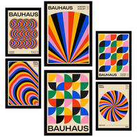 POSTER Set Mit 6 Geometrische Bauhaus Farben & Formen A3 & A4 Schwarzer Rahmen - Schwarz, Papier (29/3cm) - Nacnic