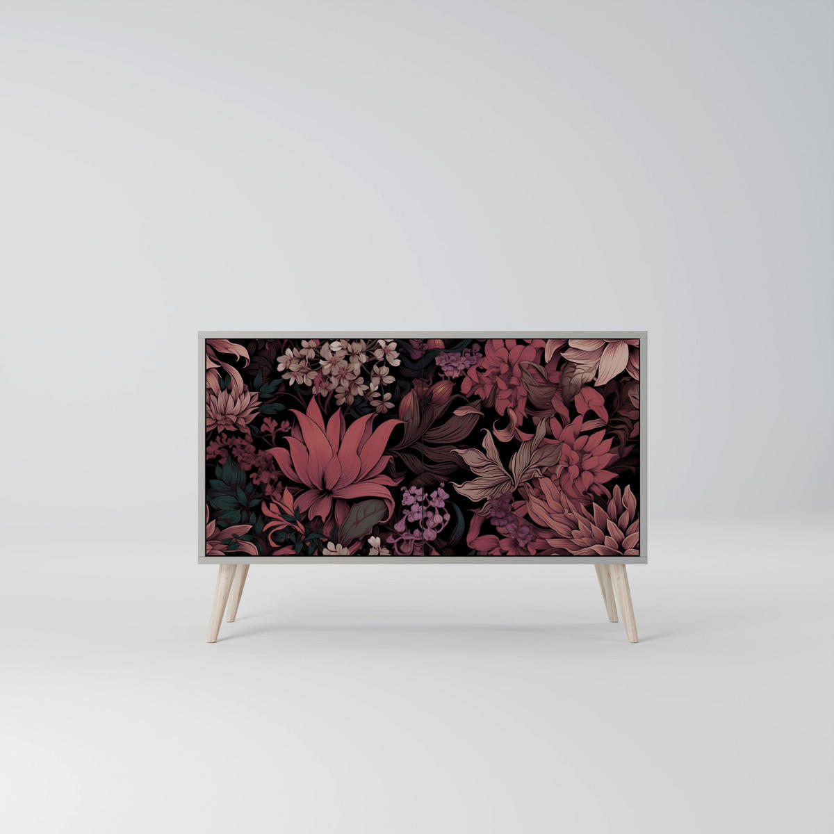 SIDEBOARD FLORAL WHISPER, Eicheneffekt, 111x42x77,5 cm, 2 Türen - Eichefarben/Buchefarben, Holzwerkstoff/Buchenholz (111/77.5/42cm) - SpaceRebels