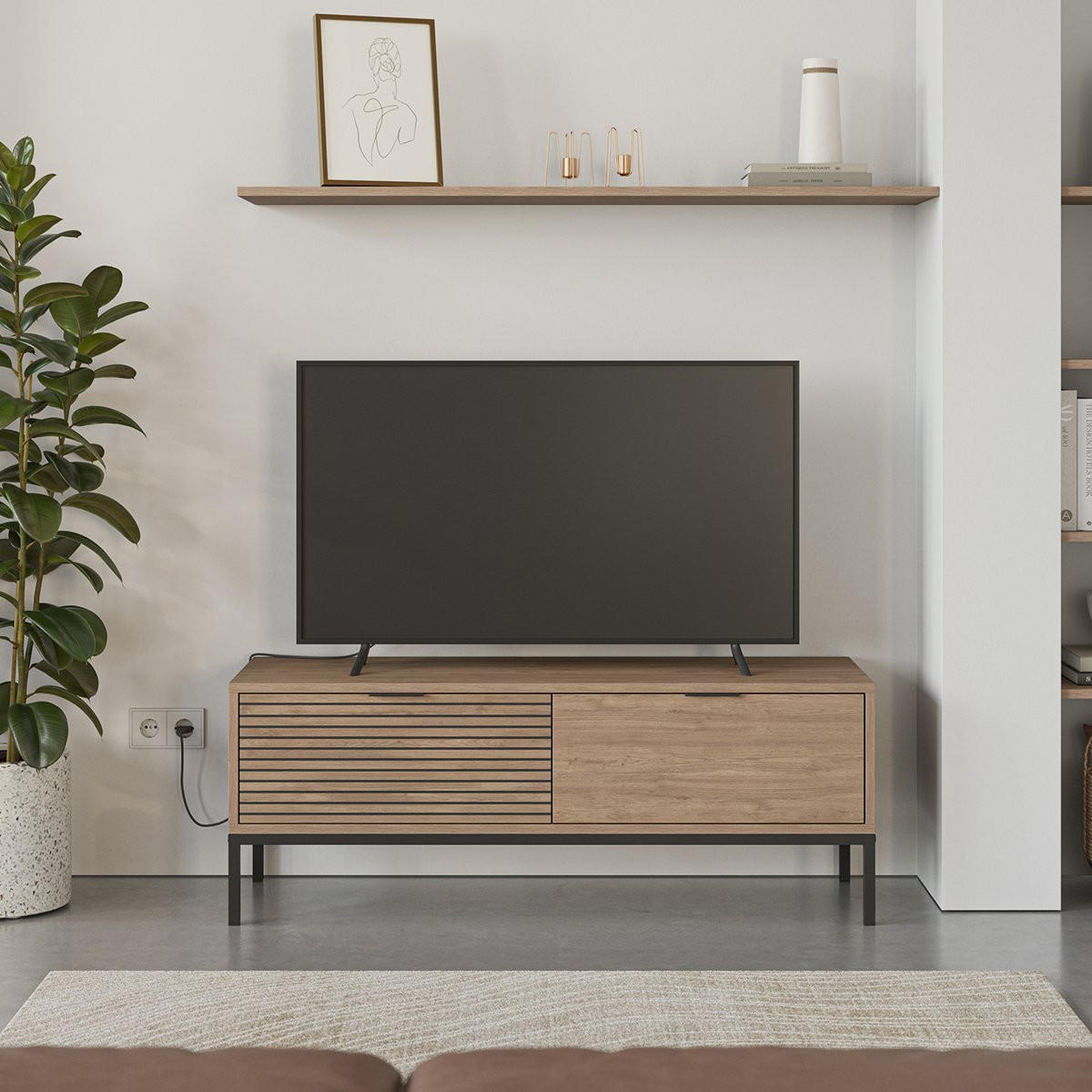 TV-MÖBEL mit 2 Schubladen und Metallfüßen Ariel - L120 cm - Beige, Holzwerkstoff (40/55/120cm) - Calicosy