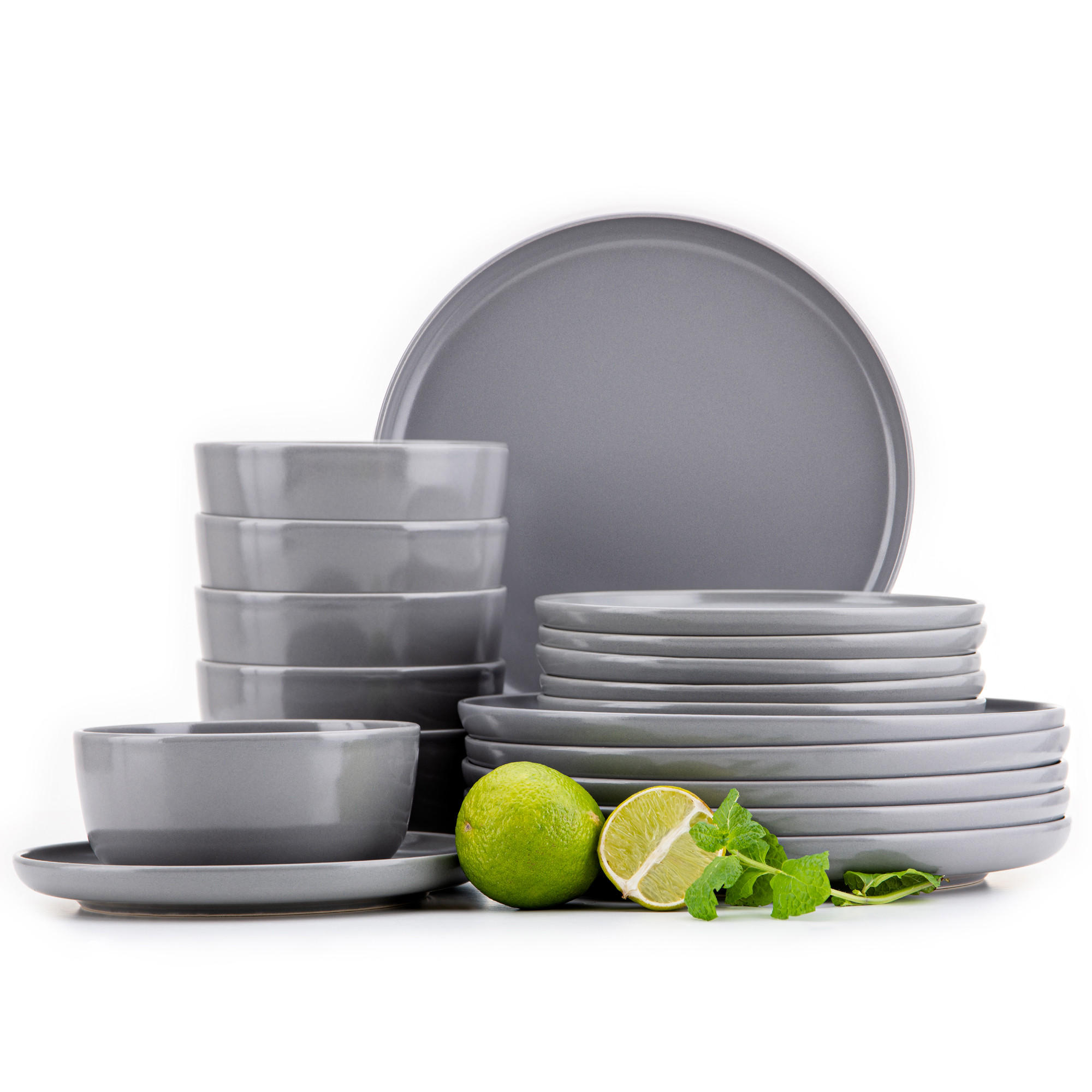 TAFELSERVICE VICTO Schüssel 6 Personen 18-tlg, matt grau - Grau, Keramik (27/2/27cm) - KONSIMO®