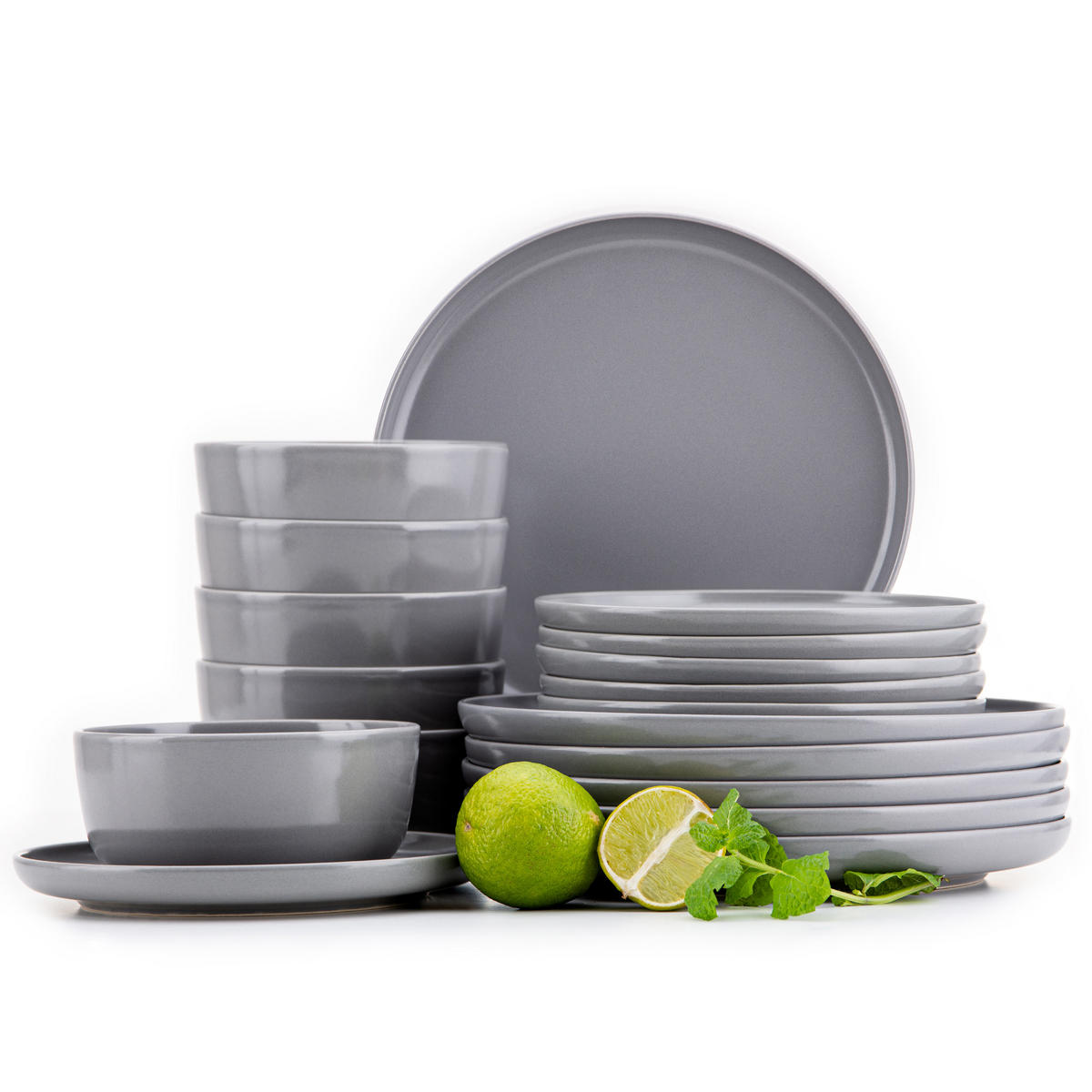 TAFELSERVICE VICTO Schüssel 6 Personen 18-tlg, matt grau - Grau, Keramik (27/2/27cm) - KONSIMO®
