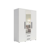 KLEIDERSCHRANK Maxivo Weiß, dreitüriger Kippschrank mit Schubladen und Spiegel, Erweiterung - Schwarz/Weiß, Holzwerkstoff (150/248/59cm) - Bettso
