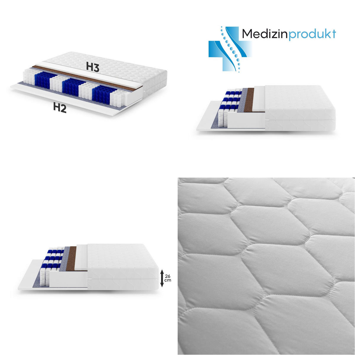 BETT Sara mit Bettkasten und Taschenfedernmatratze 26 cm, 180x200, Cremona Eiche - Eichefarben, Holzwerkstoff (180/200cm) - Beautysofa