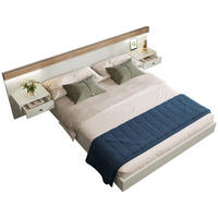 POLSTERBETT Weiß 160x200cm Eiche LED Stauraum Nachttische USB - Beige, Holzwerkstoff/Textil - Urban Meuble