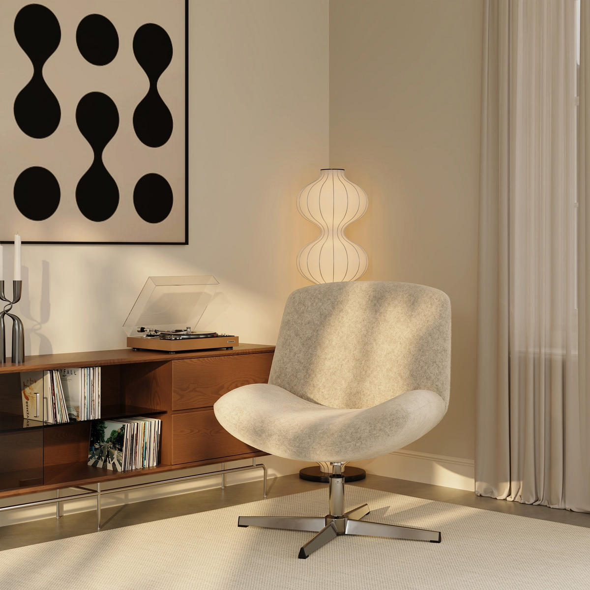 DREHSESSEL ABY Strukturierter Samt Beige 66cm - Beige, Textil (66/81/74cm) - Premium Interiors