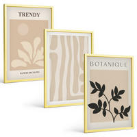 BILDER SET 3er Set - 40x60 cm Goldrahmen - Stilvolle Pflanzenmuster in Beige und Schwarz - Goldfarben, Kunststoff (40/60cm) - TULUP