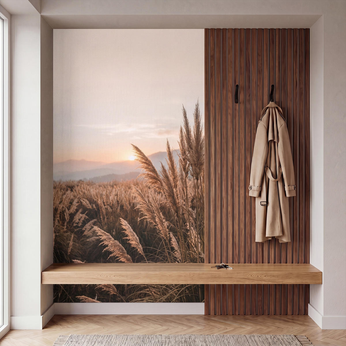 TAPETE - Gras - Feld - Sonne - Natur - 120x200 cm - Sandfarben, Papier (120/200cm) - OnlyWow