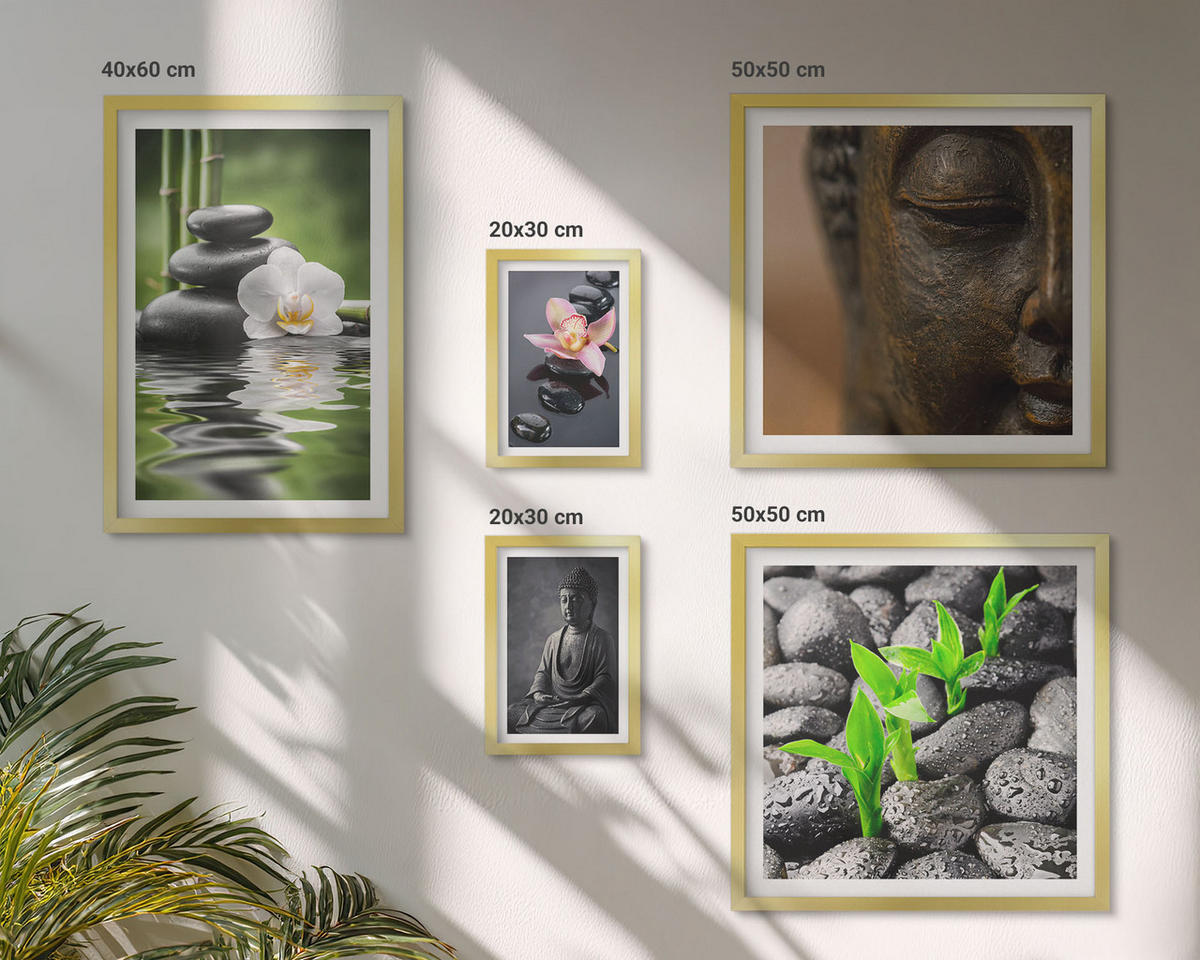 BILDER SET 5er Set - 50x50 cm & 20x30 cm & 40x60 cm Goldrahmen - Blumen in Vasen als Dekoration - Goldfarben, Kunststoff (40/60cm) - TULUP