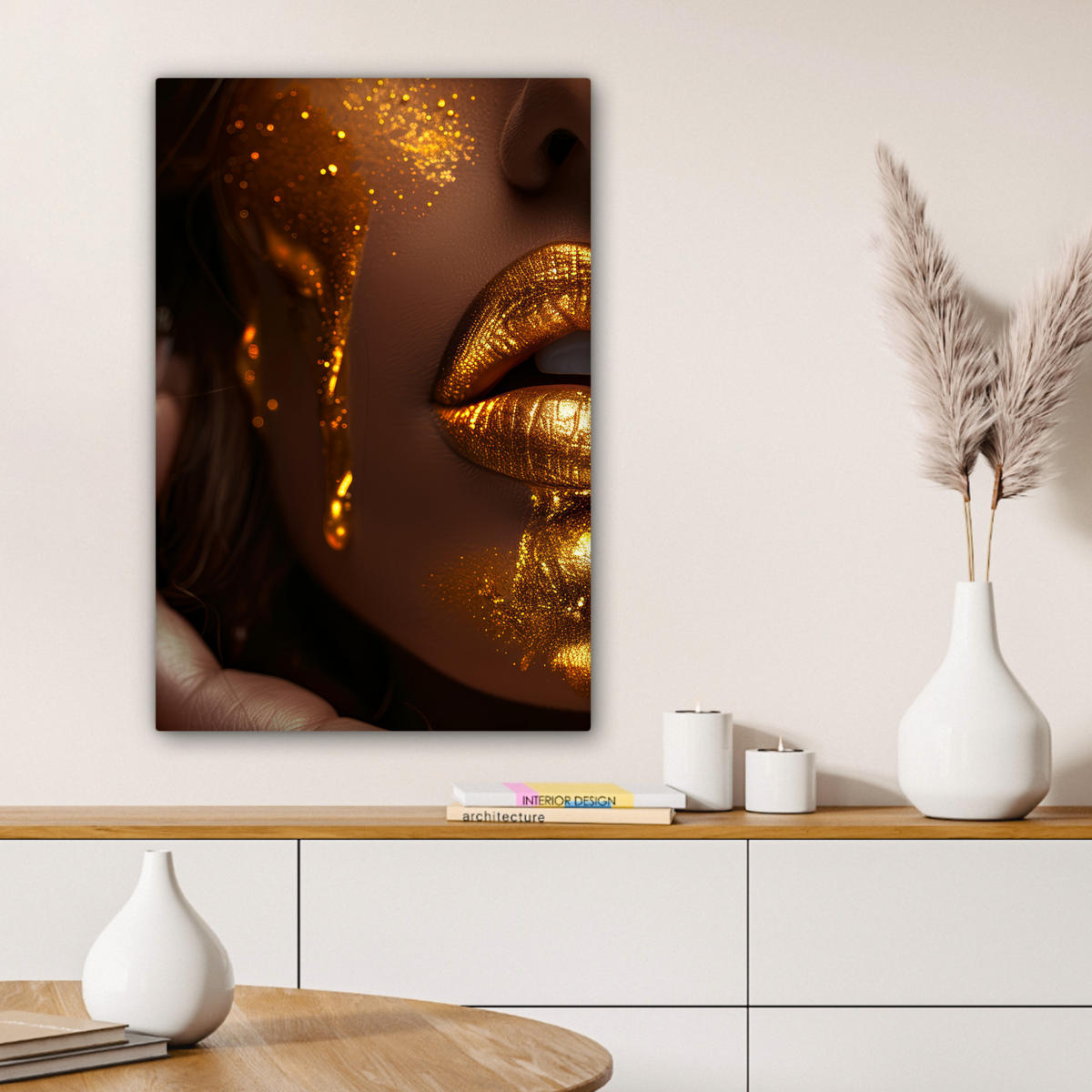 LEINWANDBILD Frau - Gold - Luxus - Porträt Wanddeko 40x60 cm - Goldfarben, Textil (40/60cm) - MuchoWow