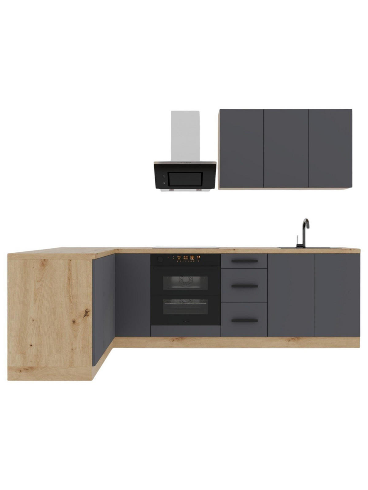 ECKKÜCHE 270 x 170 cm – Nexa K99-G270 – in Grau / Matt - Schwarz/Grau, Holz/Metall (270/212/58cm) - ROYAL24_MARKT