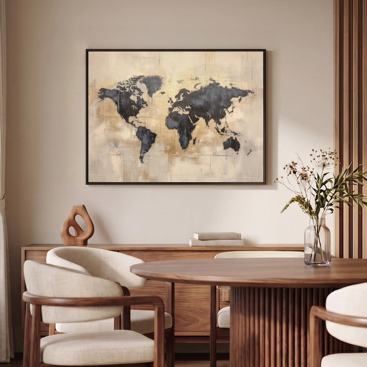 LEINWAND Bilder mit Rahmen - Weltkarte - Gold - Schwarz - Abstrakt - 100x70 - Kupferfarben, Textil (100/70cm) - MuchoWow