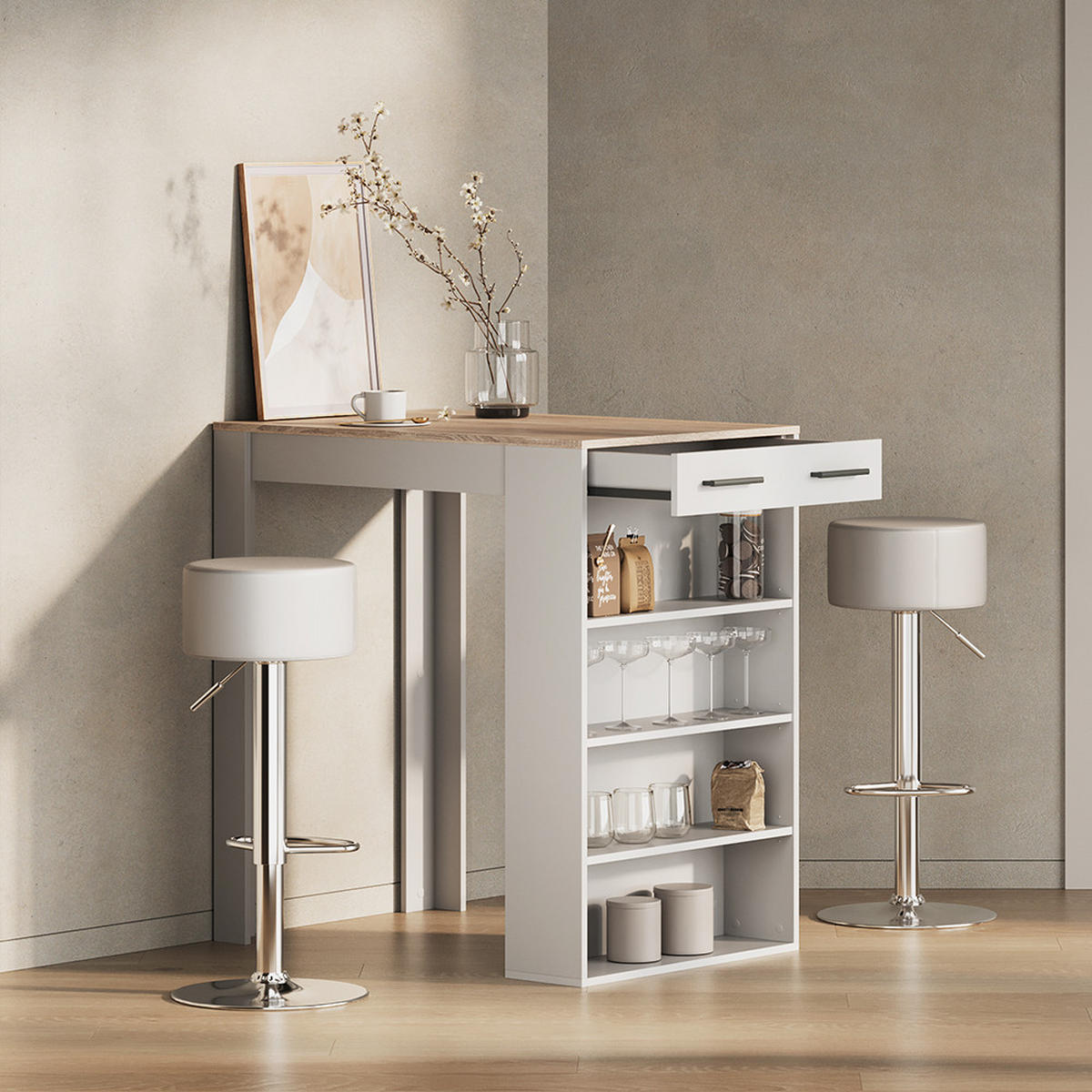 BARTISCH Regusa Weiß/Sonoma 67 x 100 cm - Weiß/Sonoma Eiche, Holzwerkstoff (100/67/106cm) - Livinity®