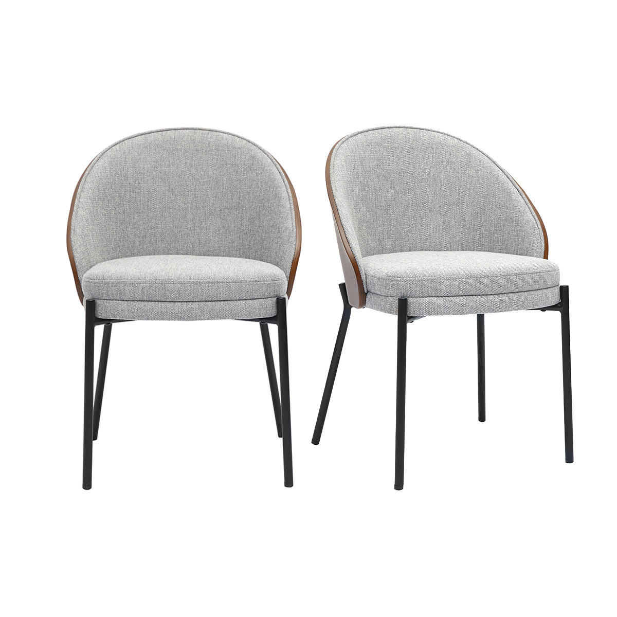 STÜHLE aus grauem Samt-Effekt Stoff, dunkles Holz und Metall (2er Set) TUCSON - Grau, Textil (50.5/74.5/53cm) - Miliboo