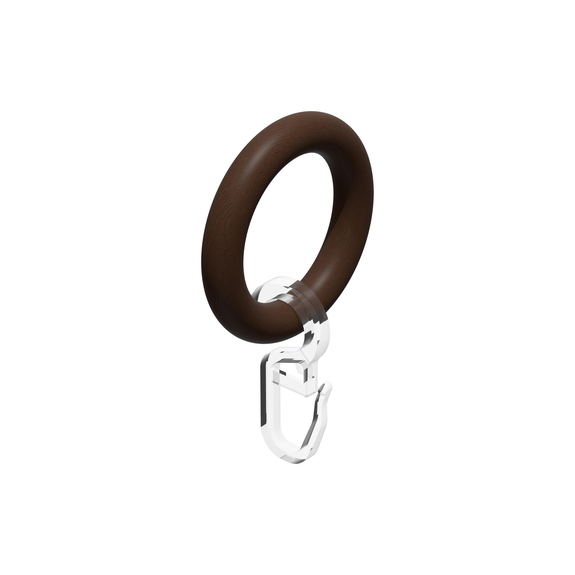 RUNDRINGE MIT FALTENHAKEN FÜR GARDINENSTANGEN 16 mm Ø, Nussbaum, Packung 10 Stück - Nussbaumfarben, Holz (16cm) - INTERDECO