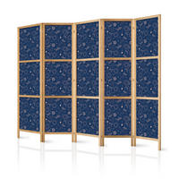 PARAVENT Japanischer 5-tlg 225x172 cm Kosmische Inspiration - Blau, Holz/Textil (225/172/3cm) - Muralo