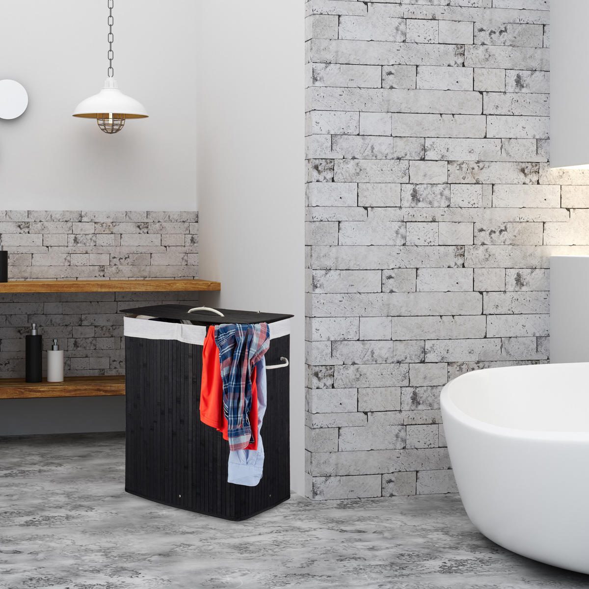 WÄSCHEKORB - Schwarz, Holz/Textil (40/60/30cm) - Relaxdays