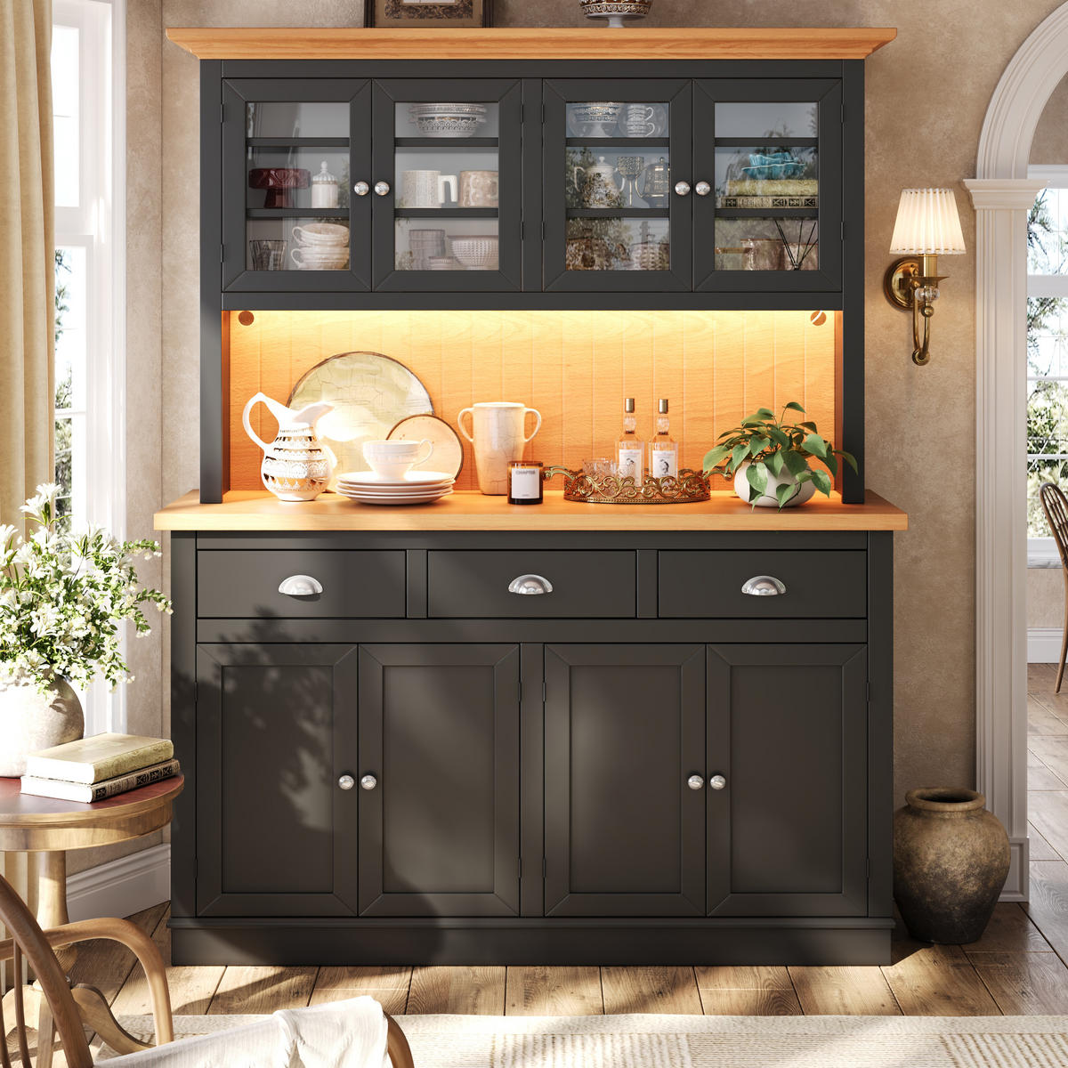 GESCHIRRSCHRANK Schwarz 140/40/180 - Schwarz, Holzwerkstoff (140/180/40cm)