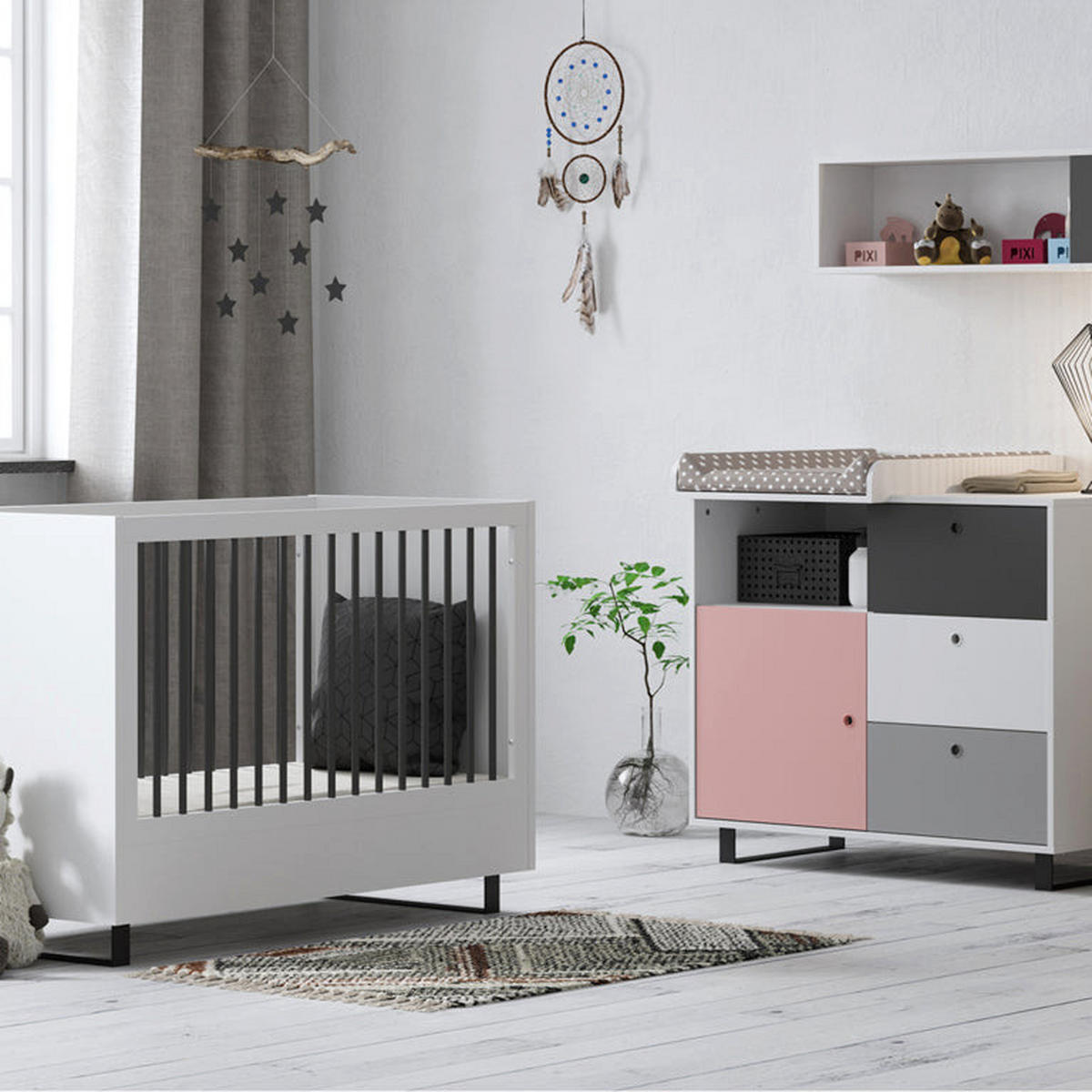 DETSKÁ KOMODA ružová - pink, kompozitné drevo (103.5/96.5/55cm) - Petits-meubles
