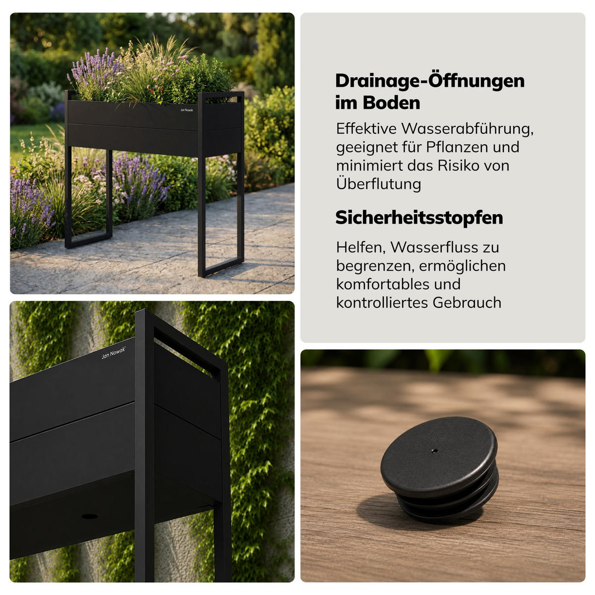 BLUMENKASTEN MARGARET H 100x100x38 cm - Schwarz, Metall (100/100/38cm) - Jan Nowak