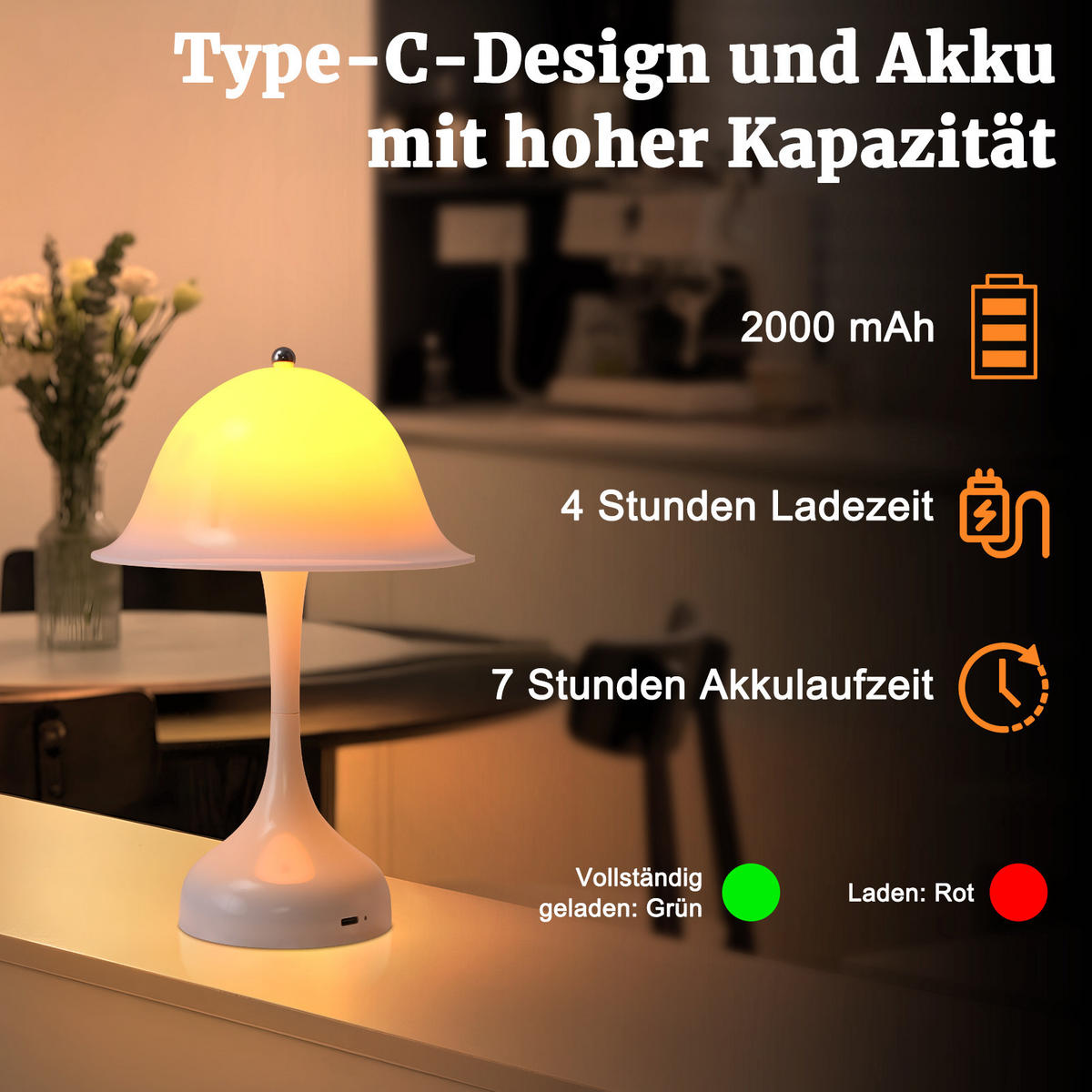 LED TISCHLAMPE Glowyn 16/9/24.5 cm - Weiß, Kunststoff (16/9/24.5cm) - ZMH