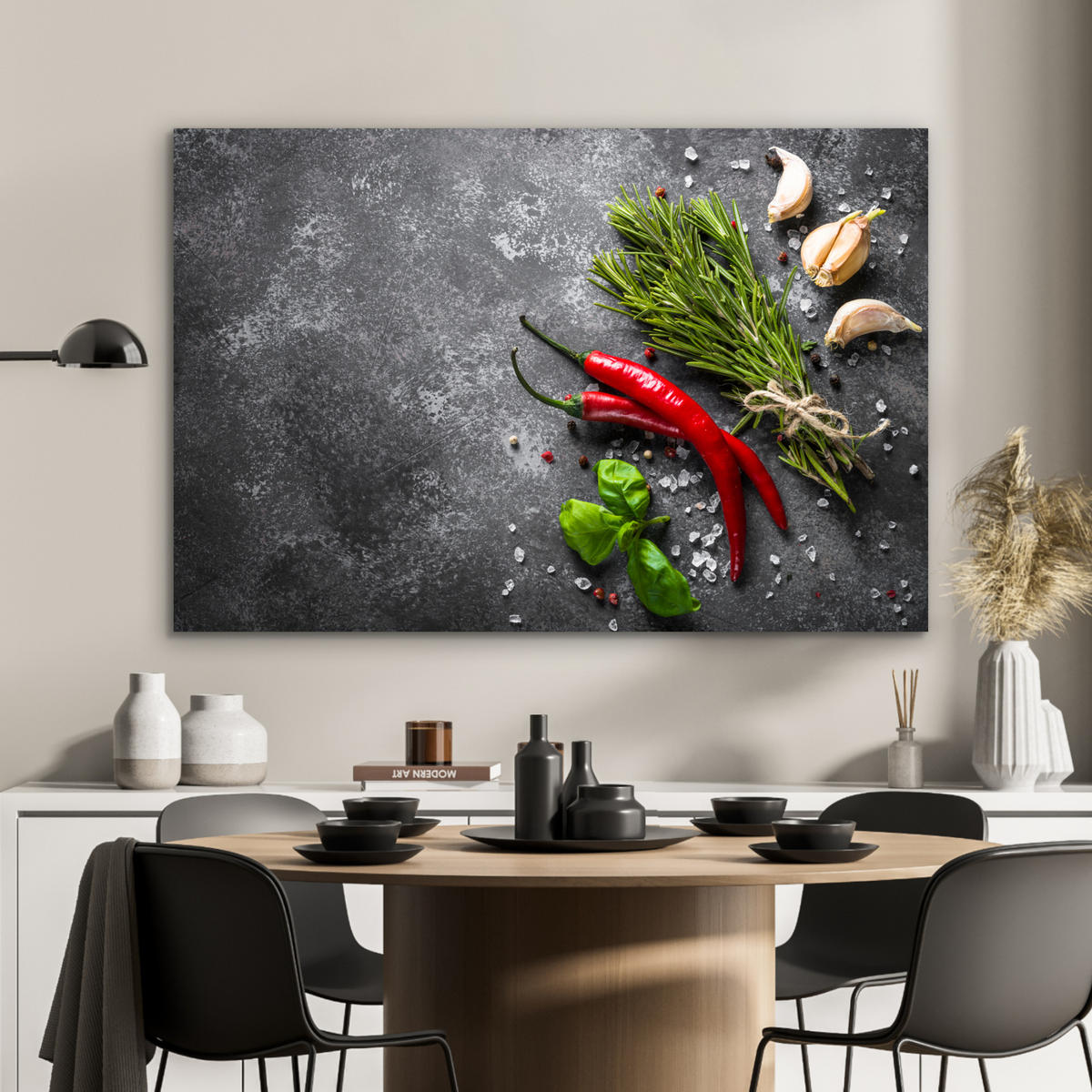 METALLBILD Pfeffer - Kräuter - Gewürze - Beton 90x60 cm - Dunkelgrau, Metall (90/60cm) - MuchoWow