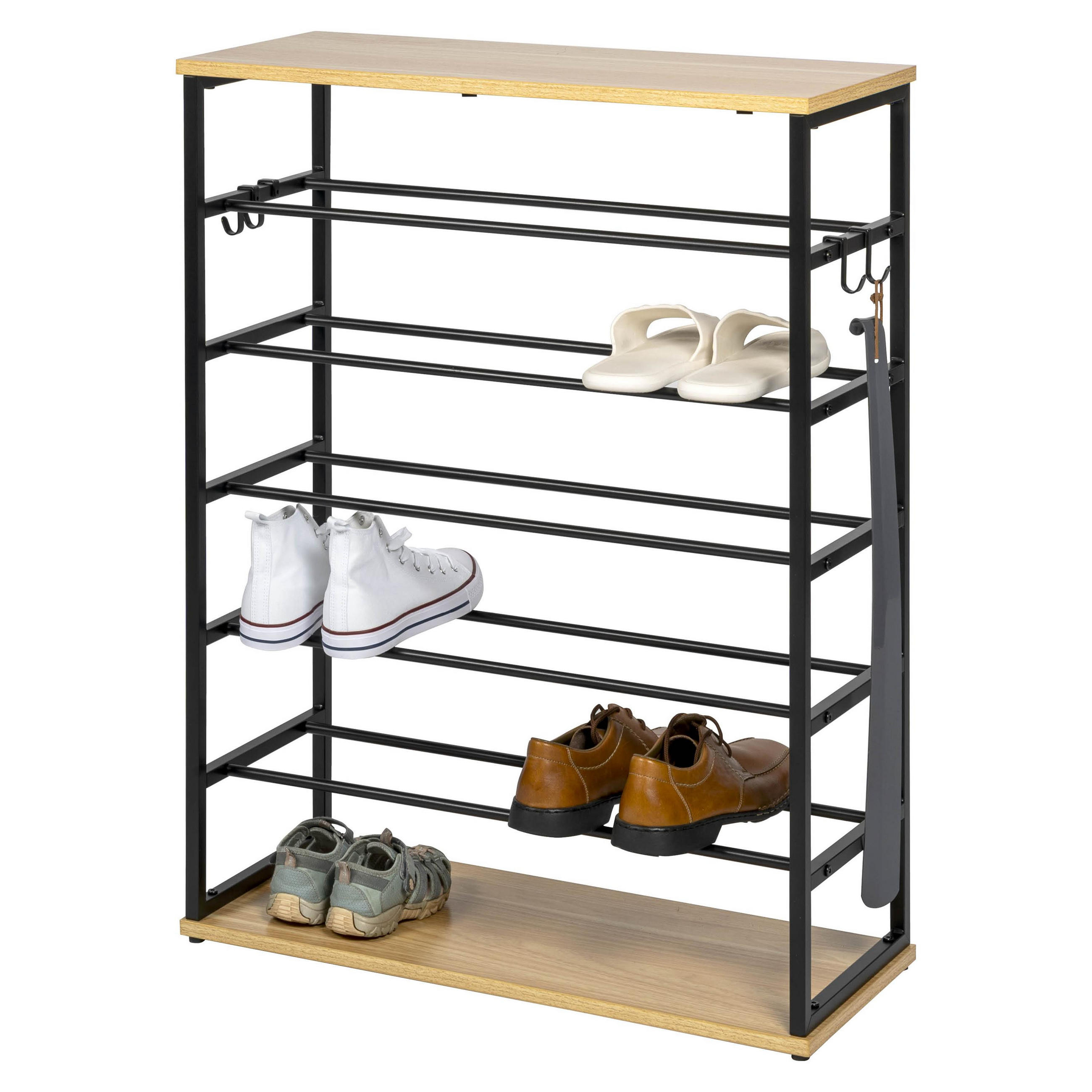 SCHUHREGAL, 18 Paar Schuhe, schwarz - Schwarz, Metall (70/90/28cm) - eluno