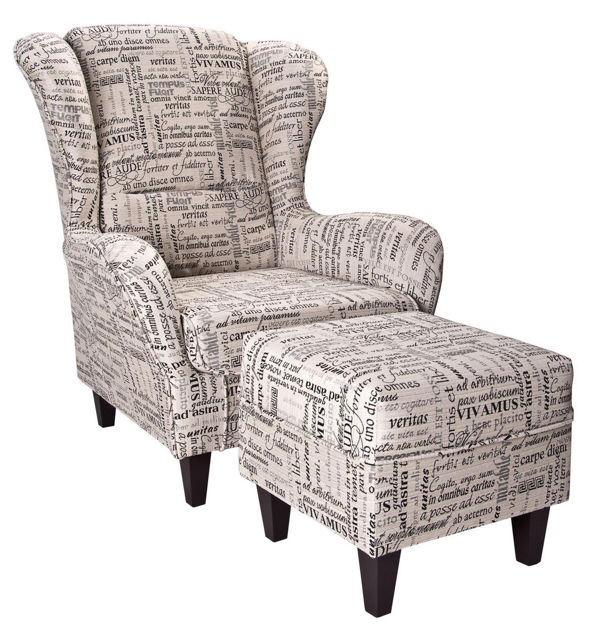 OHRENSESSEL Sofia, Relaxsessel mit Hocker | Carpe Diem Beige Design - Cappuccino, Textil (92/68/95cm) - Supellex