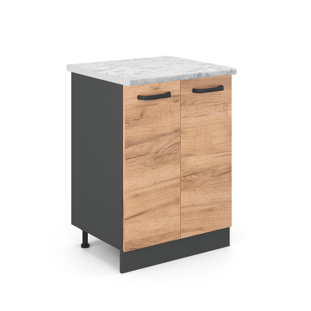 KÜCHENUNTERSCHRANK R-Line Goldkraft Eiche 60 cm AP Marmor - Honigeiche/Anthrazit, Holzwerkstoff (60/81.6/46cm) - Vicco