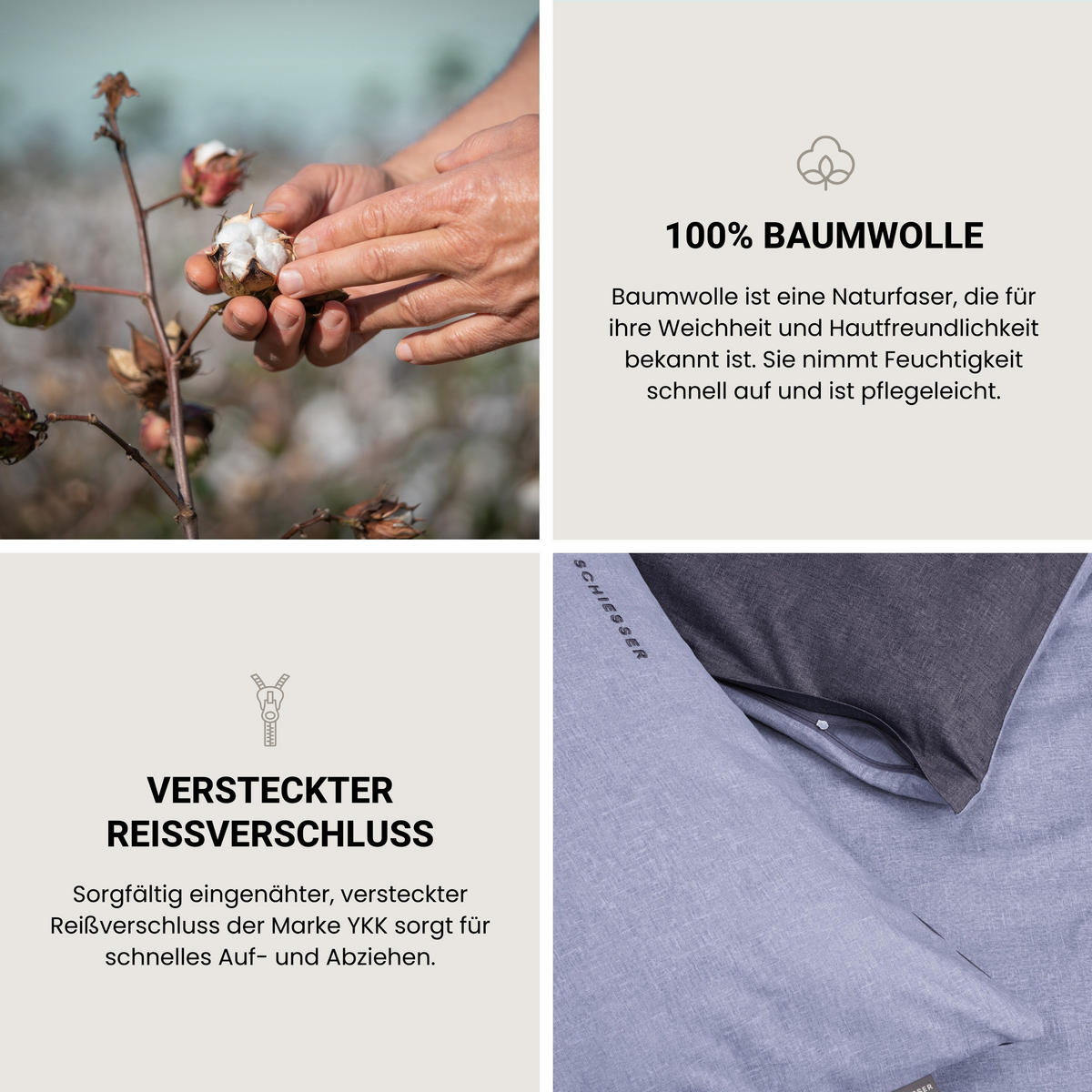 BETTWÄSCHESET Doubleface - Renforcé - 2-teilig - 155 x 220 cm - Blau - Blau, Textil (155/220cm) - SCHIESSER