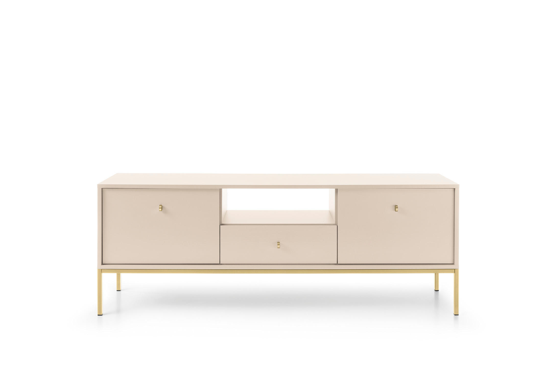 TV-SCHRANK Molly Beige, Goldene Beine, TV-Tisch mit Schublade - Beige/Goldfarben, Holzwerkstoff/Metall (154/56/39cm) - Bettso