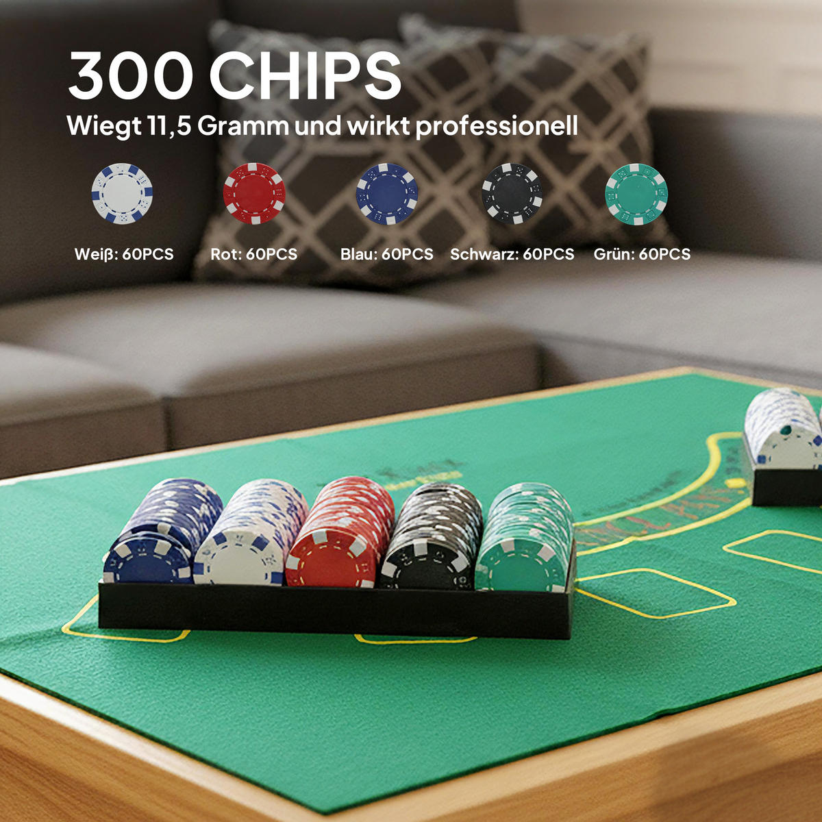 POKERSET DE-10830 300 Chips & Kartenmischer für 8 Spieler Silber - Silberfarben, Metall (30/36cm) - ComfortXL