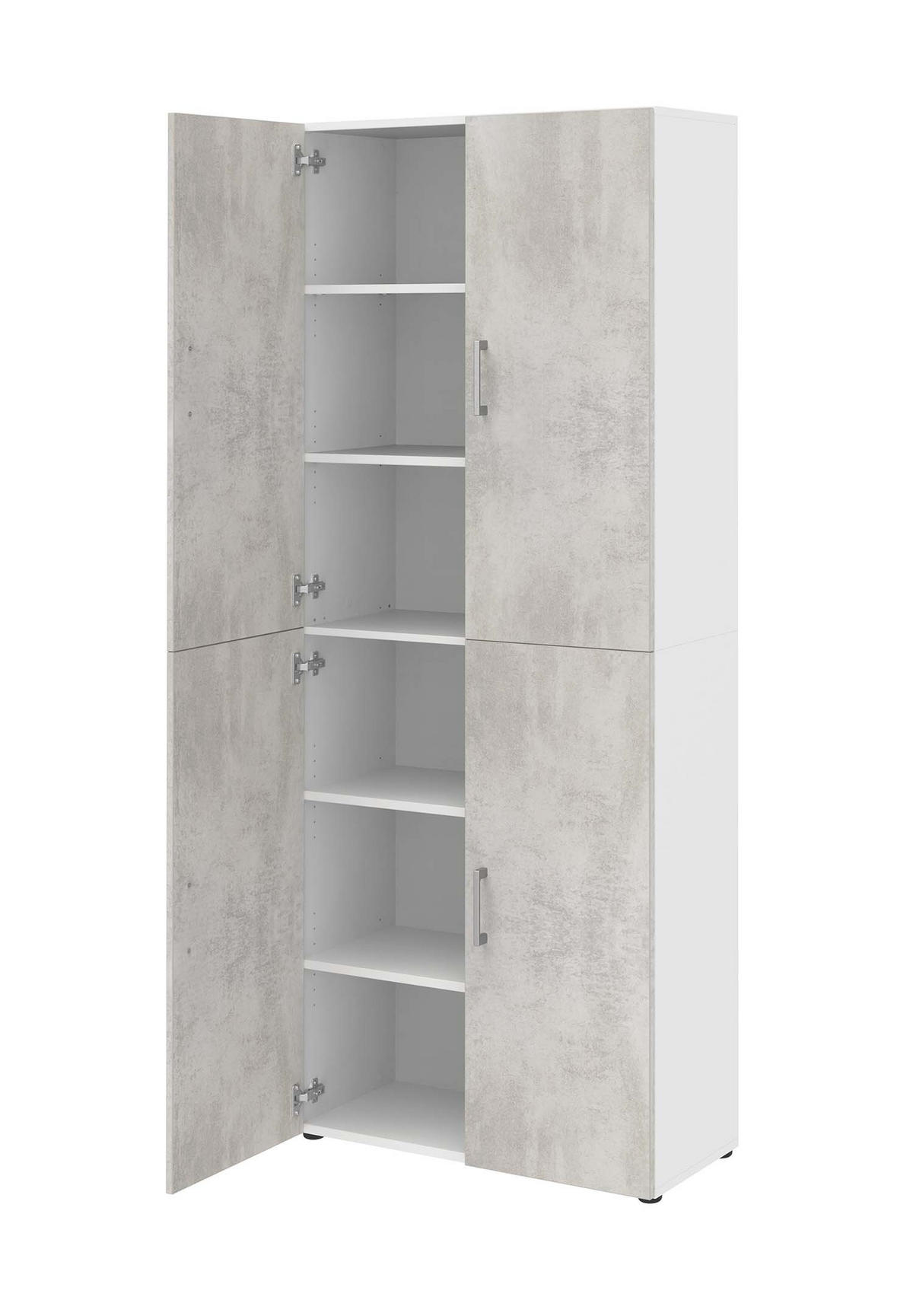 AKTENSCHRANK - viertürig, 6 Fächer - Weiß/Beton - Grau, Holzwerkstoff (80/212.5/34.4cm) - Röhr