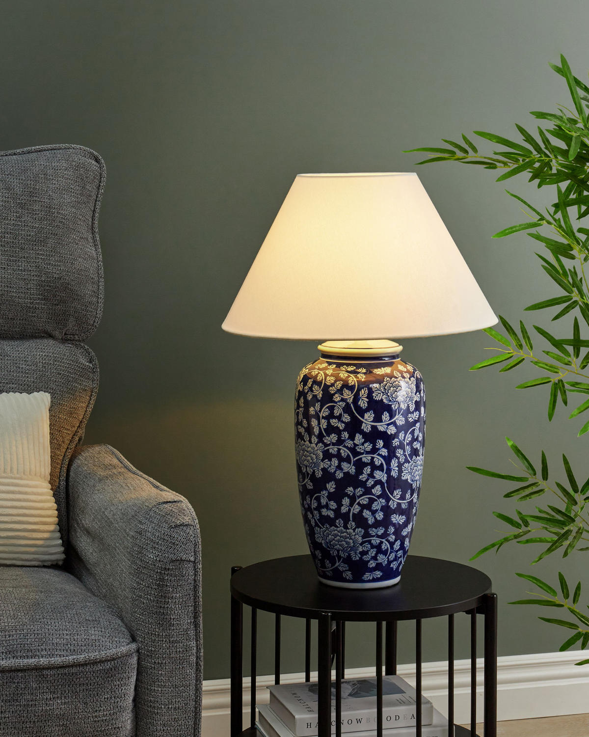 TISCHLEUCHTE Blau/Weiß Angeles - Blau/Weiß, Keramik (42/42/62cm) - Beliani