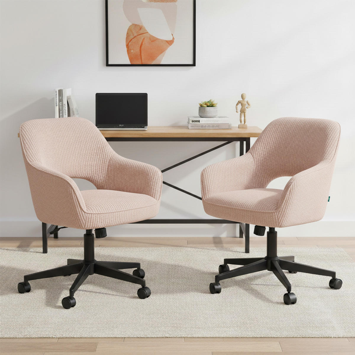 BÜROSTUHL Mika-Ilvy - Schwarz/Rosa, Textil/Metall (60/84/65cm) - DUBI Möbel