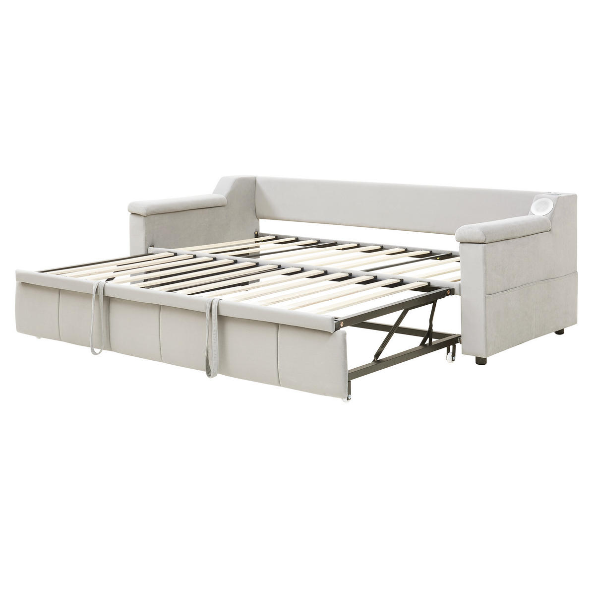 SCHLAFSOFA 90/190 cm beige mit Bluetooth-Stereoanlage und Ablagefächern - Weiß, Textil (90/190cm) - OKWISH