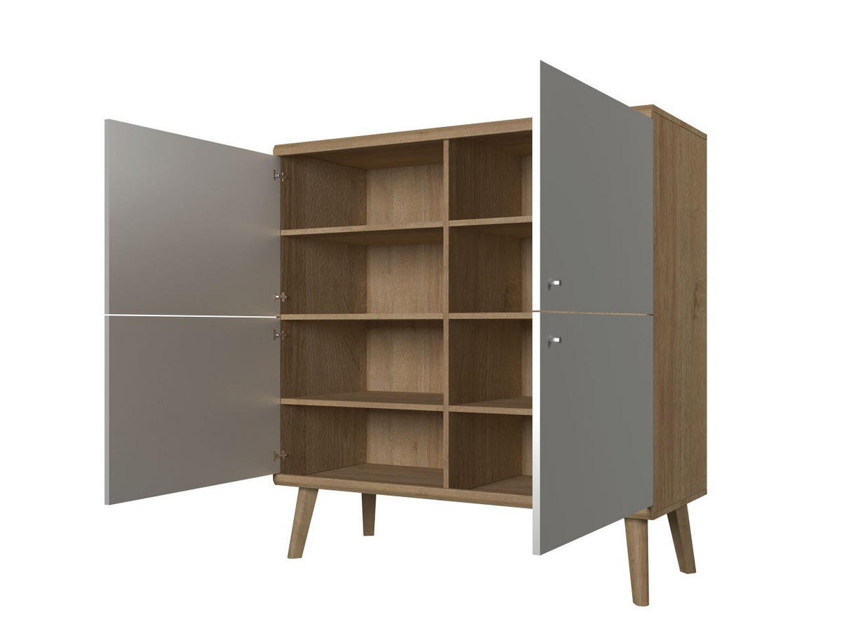 KOMMODE Primo Weiß, Eiche Riviera, Viertürige Kommode - Eichefarben/Weiß, Holzwerkstoff (107/134/40cm) - Bettso