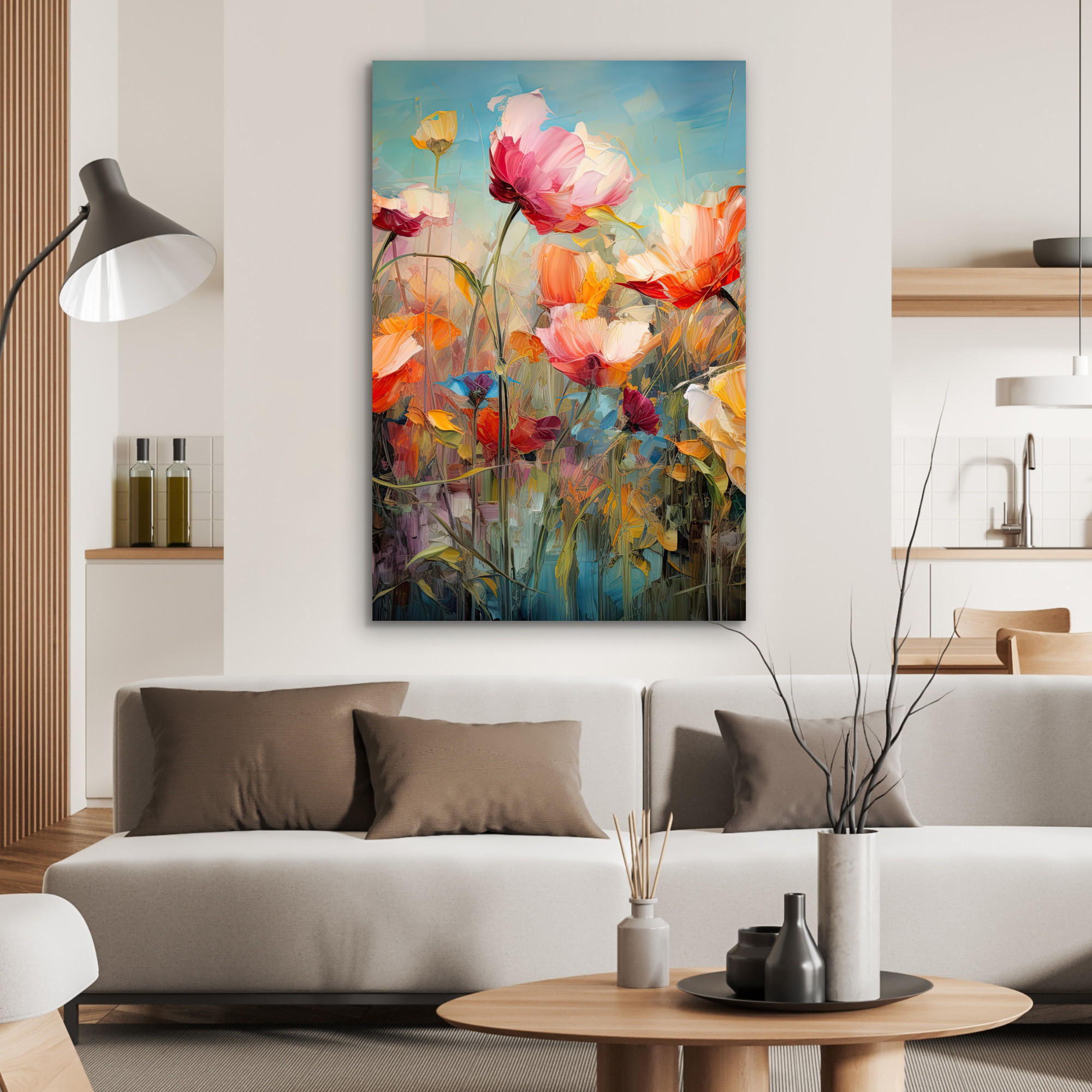 METALLBILD Blumen - Aquarell - Kunst - Botanisch - Natur 60x90 cm - Orange, Metall (60/90cm) - MuchoWow
