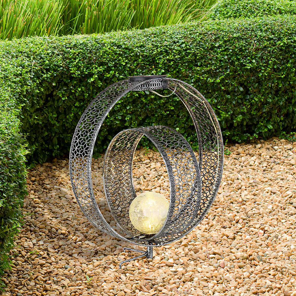 LED AUSSENLEUCHTE Solarleuchte Silber - Silberfarben, Glas (30/20/42cm) - Globo Lighting