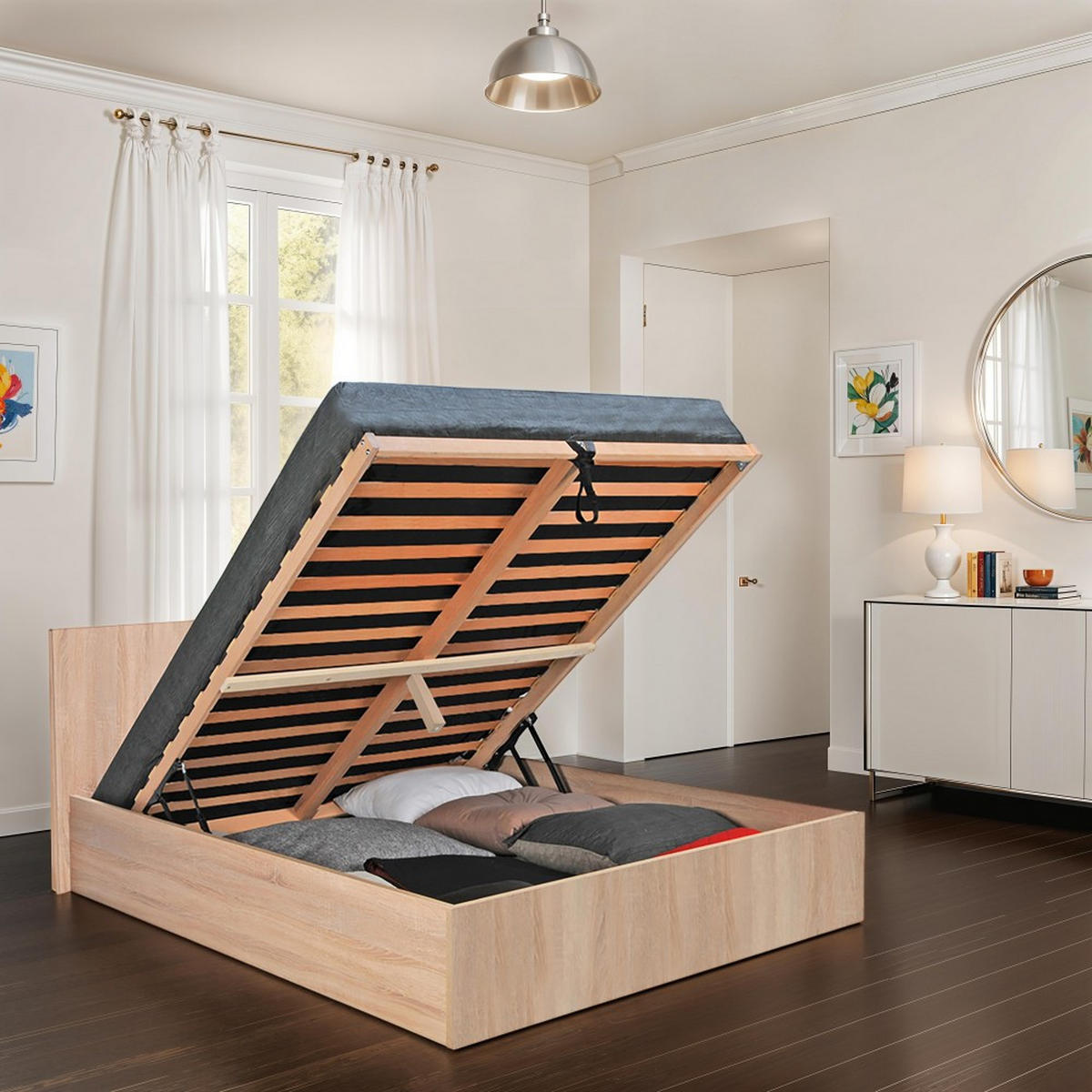 BETTKASTEN MADRID mit Lattenrost/ Bett 160x200 - Eiche gebleicht Dekor - Eichefarben, Holz/Holzwerkstoff (160/200cm) - Weber Industries