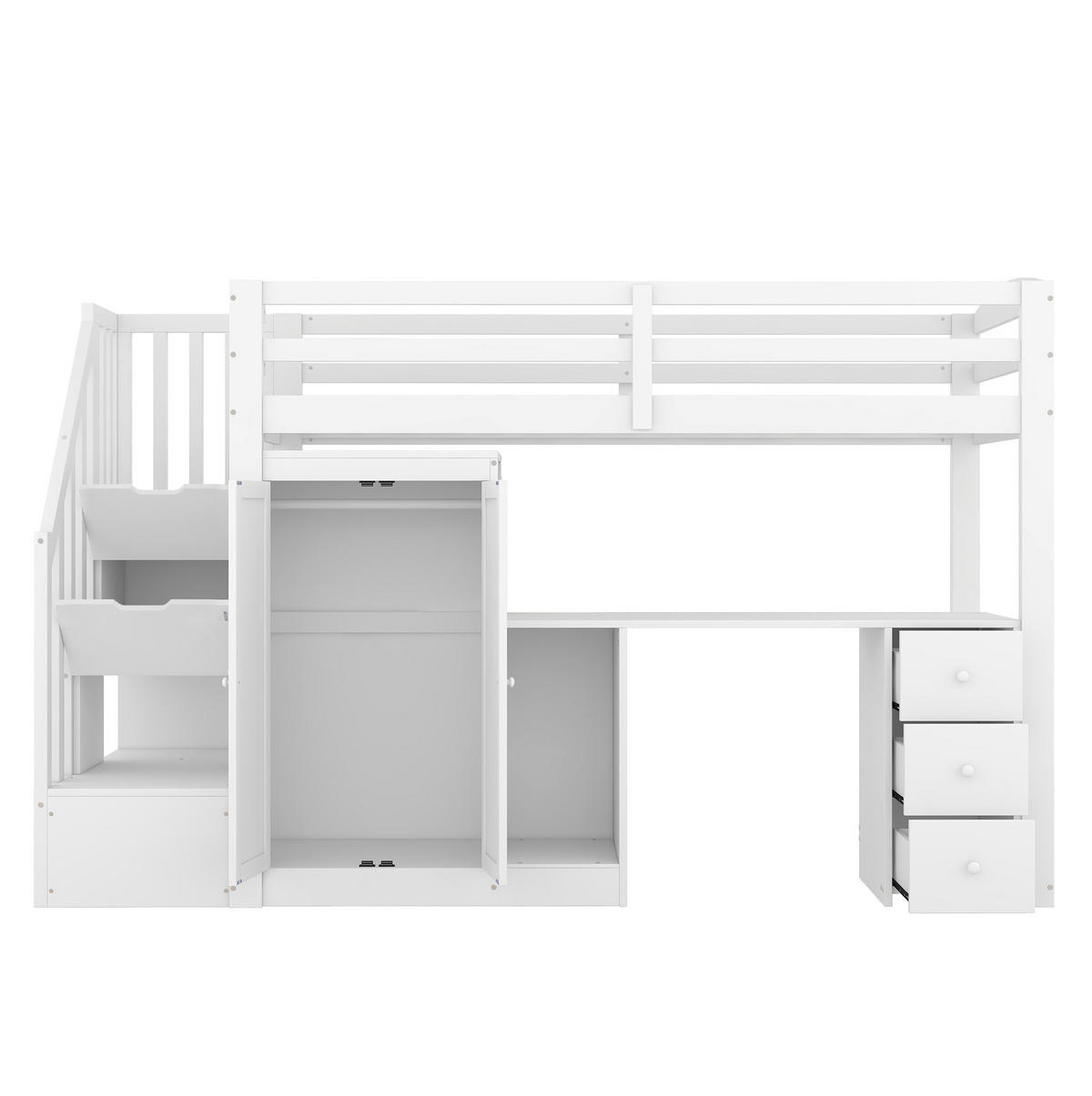 HOCHBETT 90/200 cm Weiß aus Kiefernholz und MDF mit Schreibtisch und Stauraum - Weiß, Holzwerkstoff (90/200cm) - OKMYHOME
