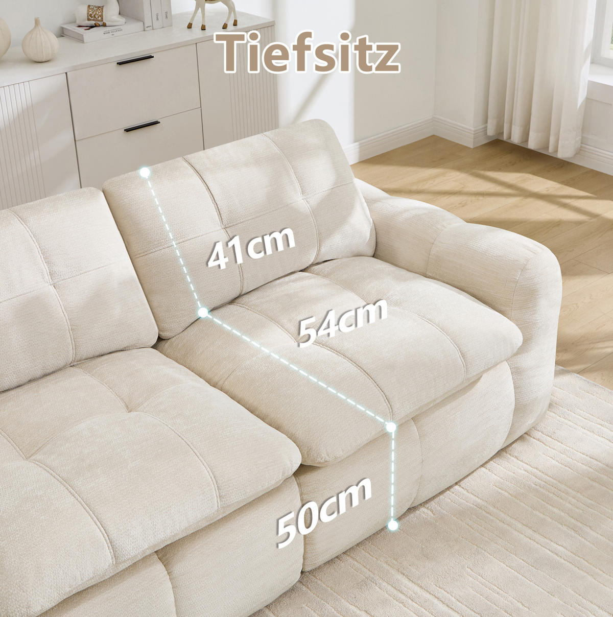 SOFA 264/97/68 cm in Beige aus Chenille mit ergonomischem Komfort - Beige, Textil (97/68/264cm) - Flora Grace
